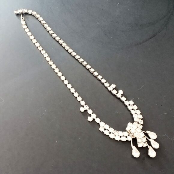 Vintage Mid Century Prong Set Clear Rhinestone Statement Choker Necklace - Picture 3 of 6